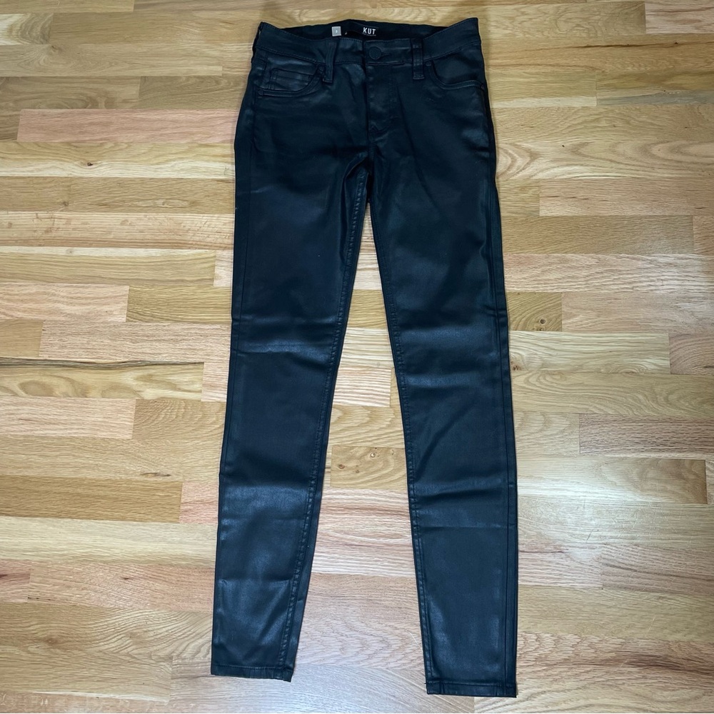 KUT From The Kloth Womens Mia Coated Skinny Jeans Black Mid Rise Size 0
